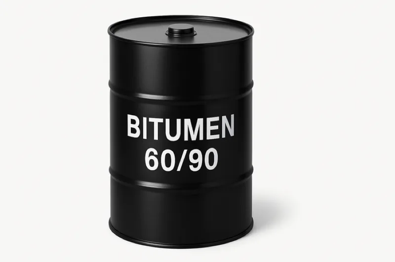 Sealed steel drum labelled Bitumen 60/90